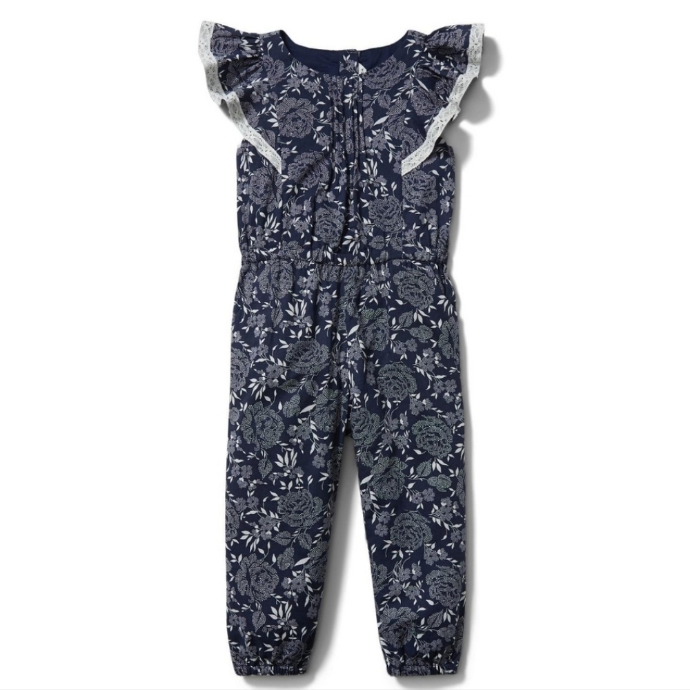 Janie and Jack Navy Blue & White Floral Jumpsuit | Size 2T